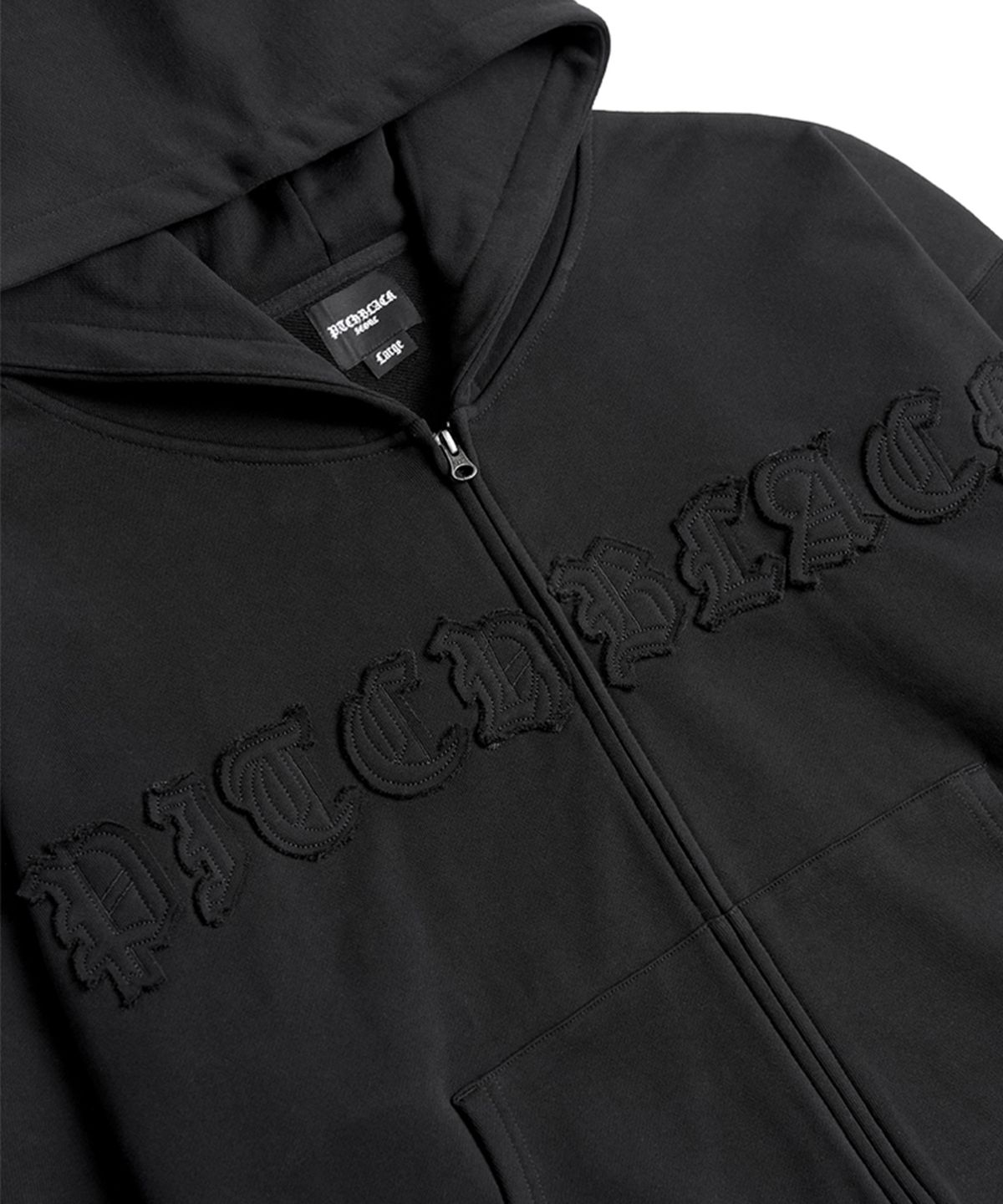 피치블랙(PITCHBLACK) APPLIQAE CROSS WASHED HOOD ZIP-UP (Z BLACK)