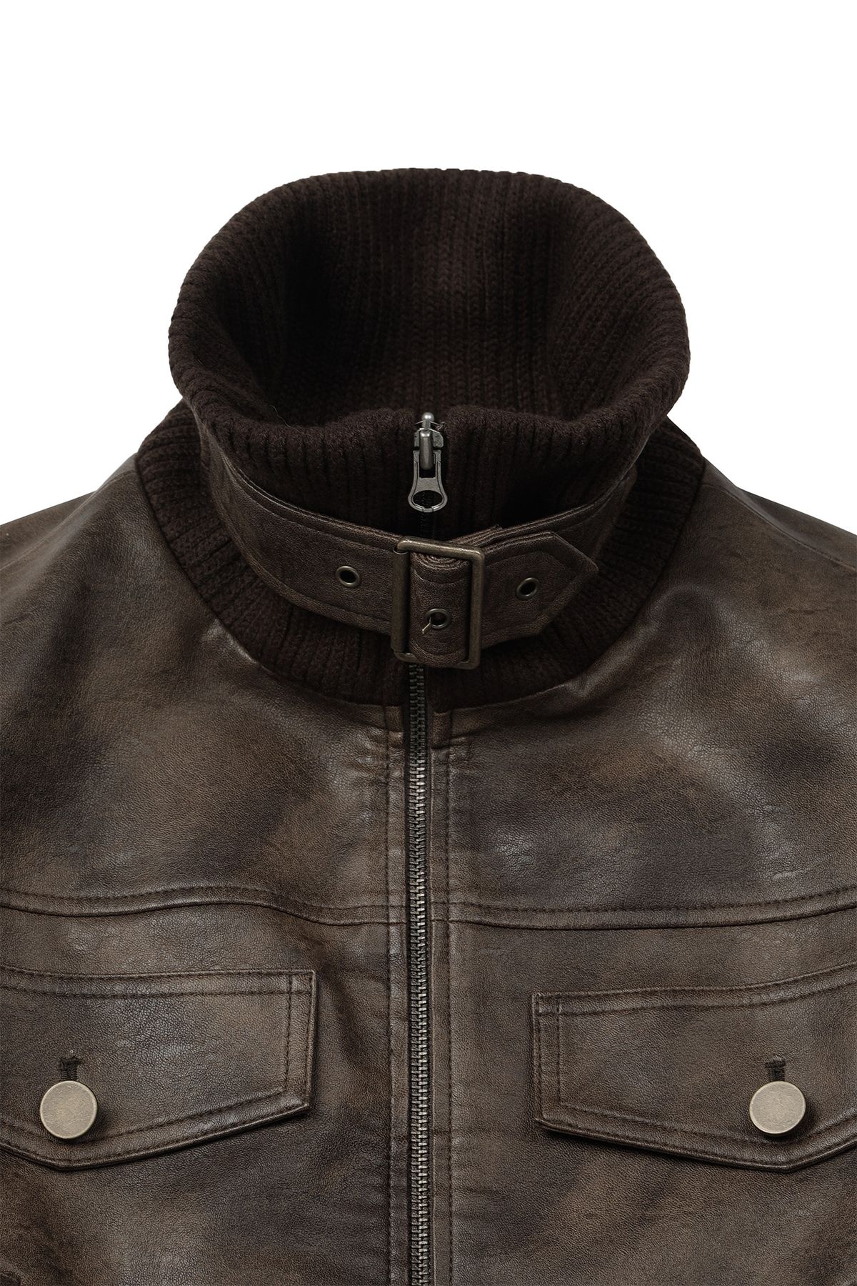 다이닛(DEINET) CRACKED FAUX LEATHER JACKET IN BROWN
