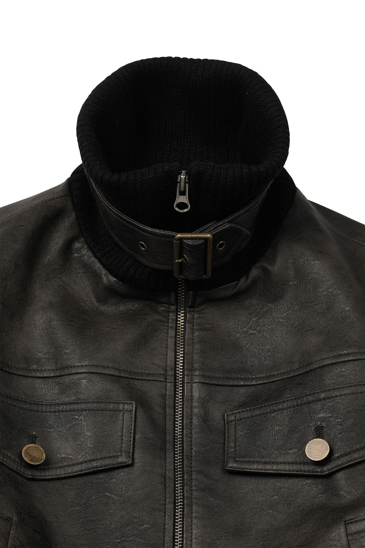 다이닛(DEINET) CRACKED FAUX LEATHER JACKET IN CHARCOAL