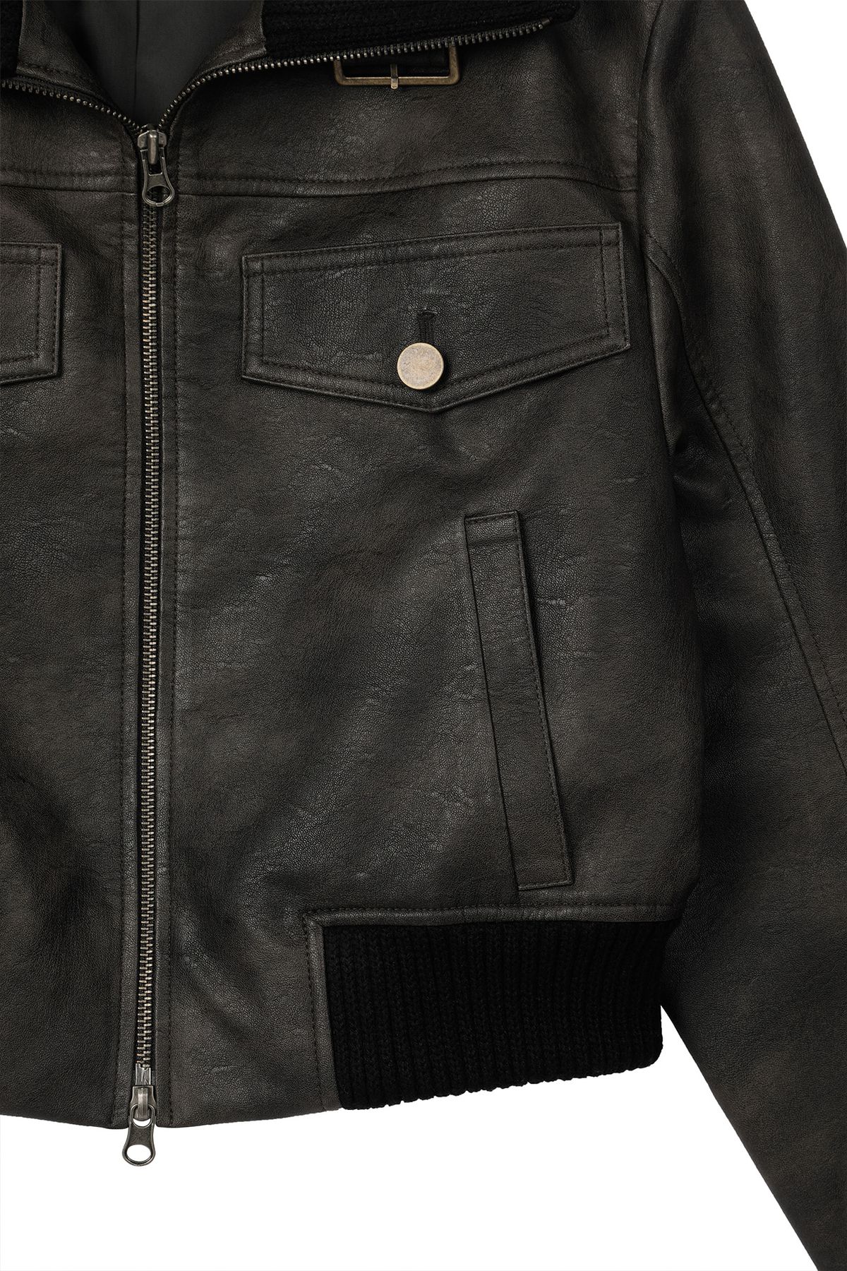다이닛(DEINET) CRACKED FAUX LEATHER JACKET IN CHARCOAL