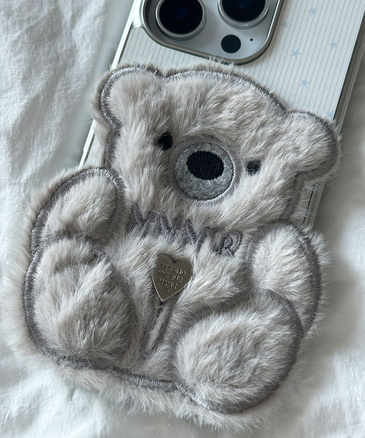 세컨드유니크네임(SECOND UNIQUE NAME) SUN CASE PATCH COZY BEAR GRAY (GLOSSY SILVER)