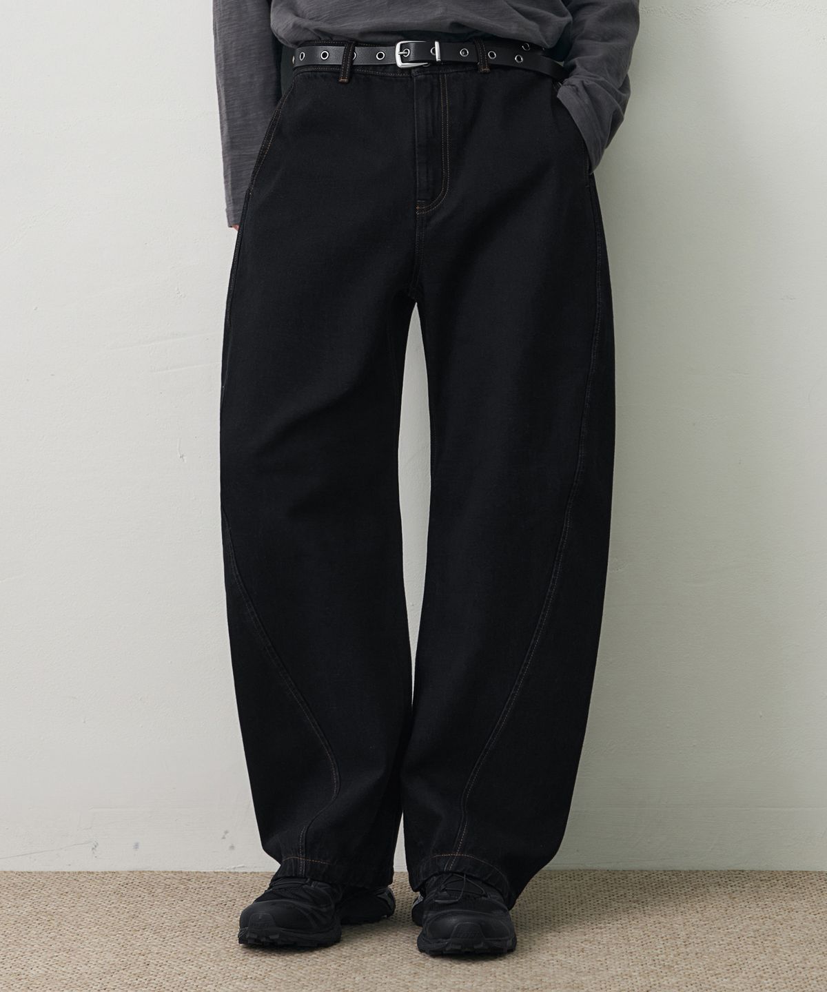 드로우핏(DRAW FIT) 와이드 커브드 트루 데님 팬츠 [BLACK INDIGO]