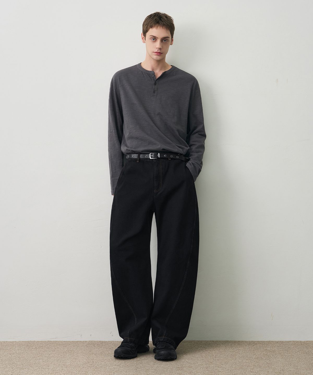 드로우핏(DRAW FIT) 와이드 커브드 트루 데님 팬츠 [BLACK INDIGO]