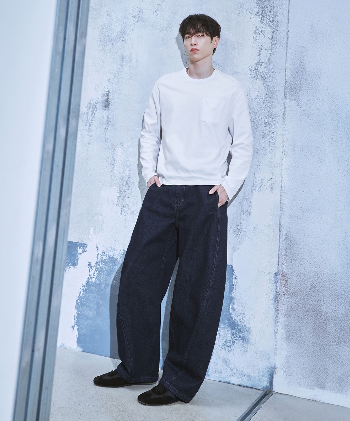 드로우핏(DRAW FIT) 와이드 커브드 트루 데님 팬츠 [DARK BLUE]