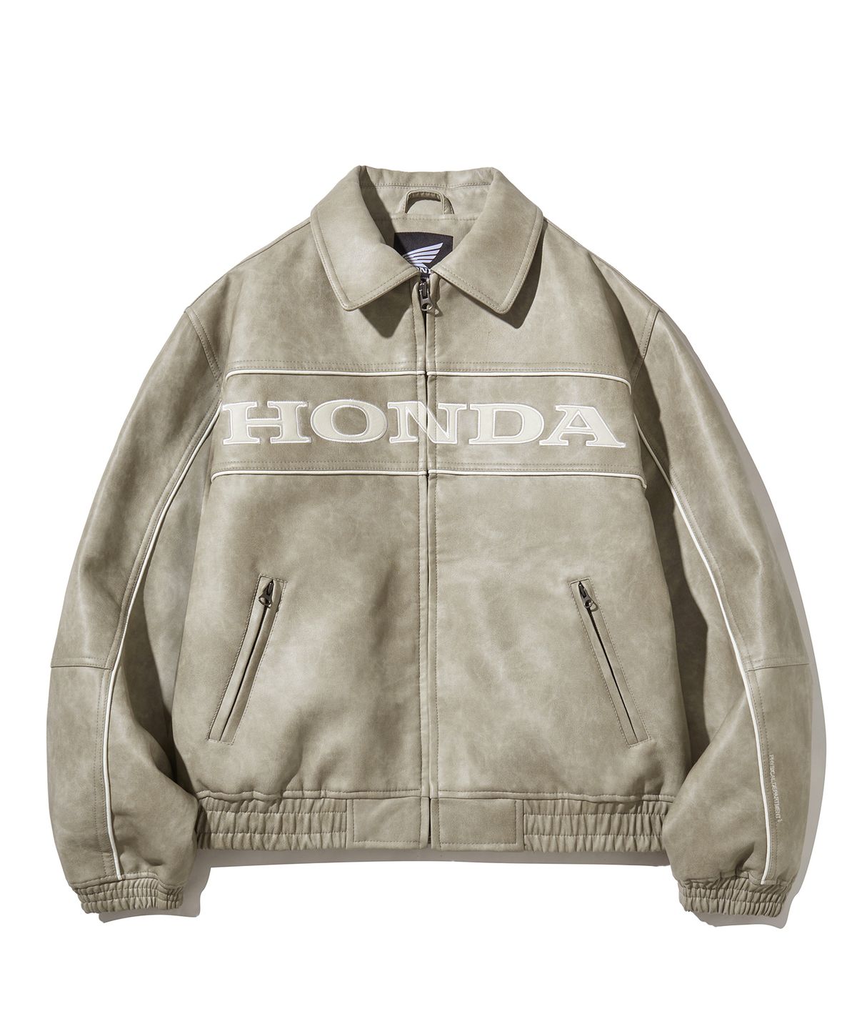 핍스 모터사이클(PHYPS MOTORCYCLE) Engineered Leather Piping Motorcycle Jacket Beige
