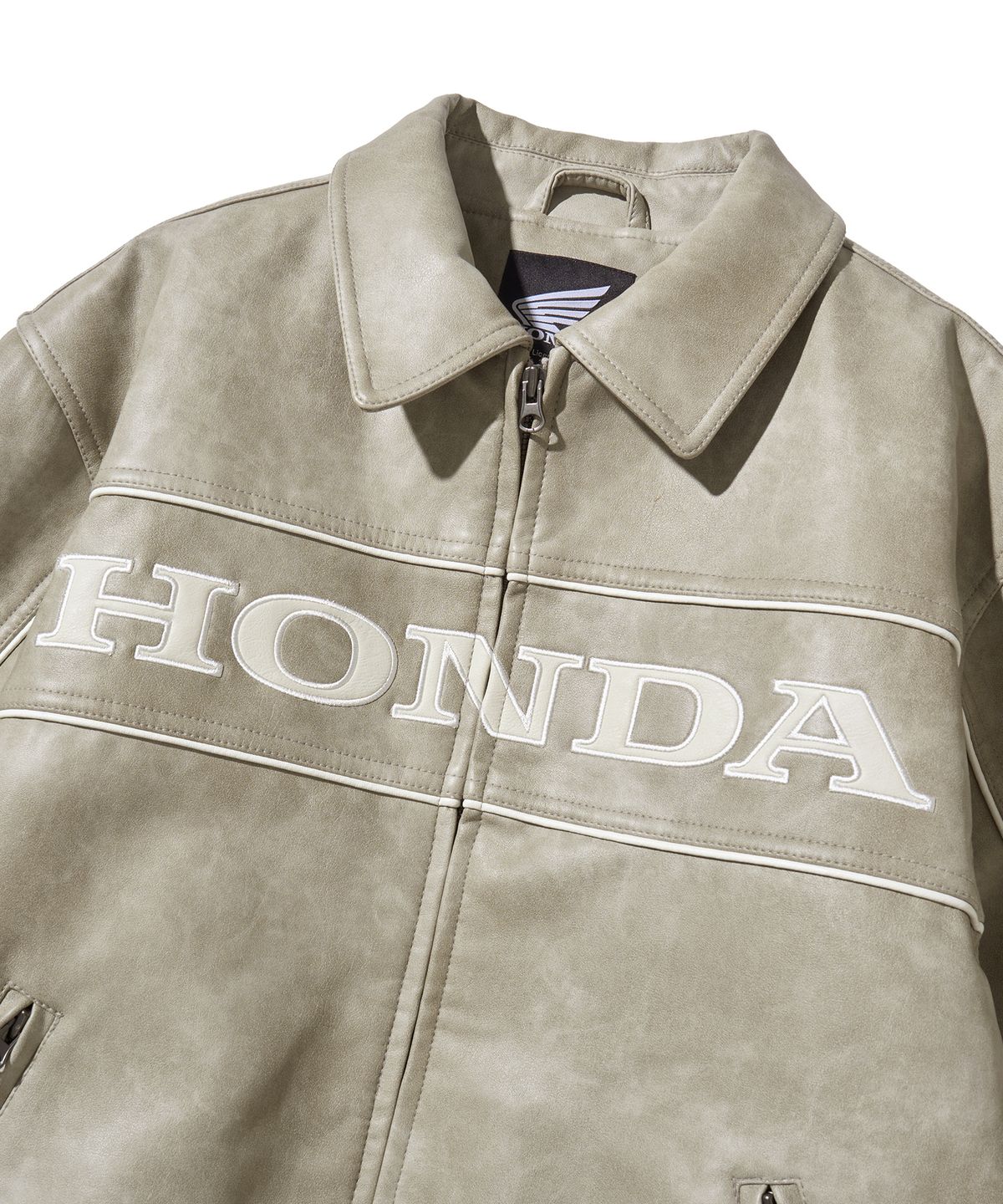 핍스 모터사이클(PHYPS MOTORCYCLE) Engineered Leather Piping Motorcycle Jacket Beige