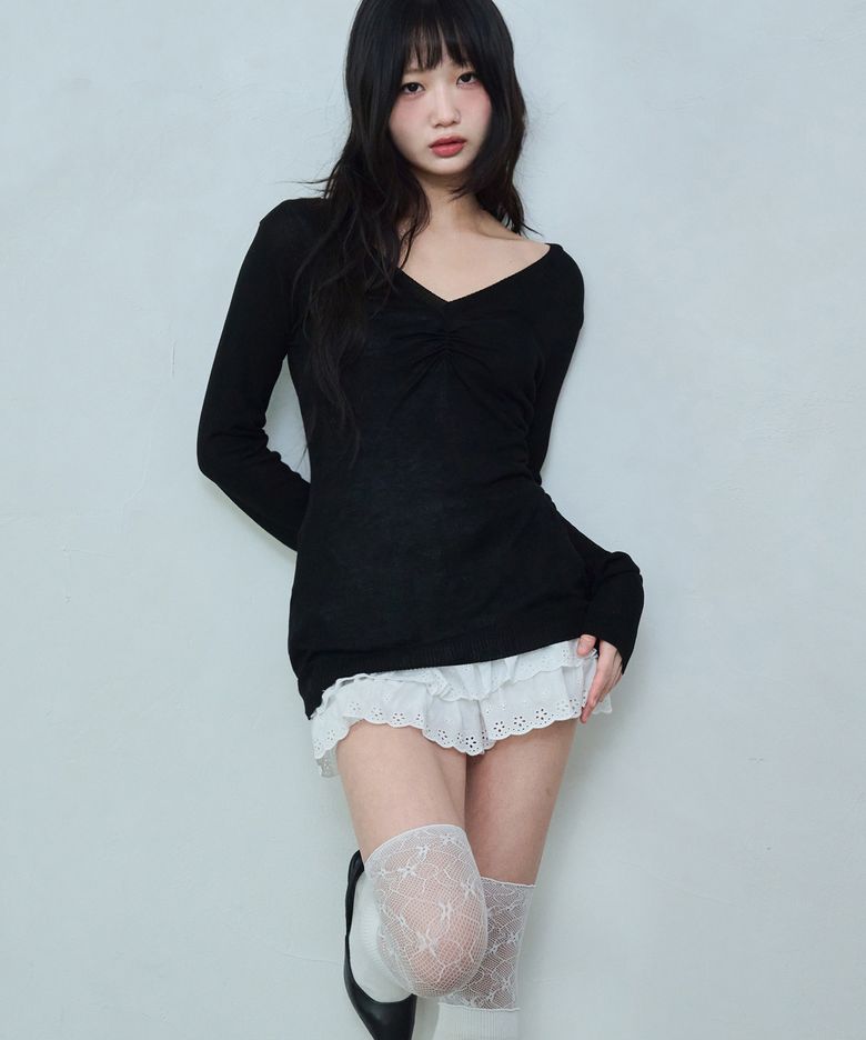 아이리 셔링 니트 [BLACK]