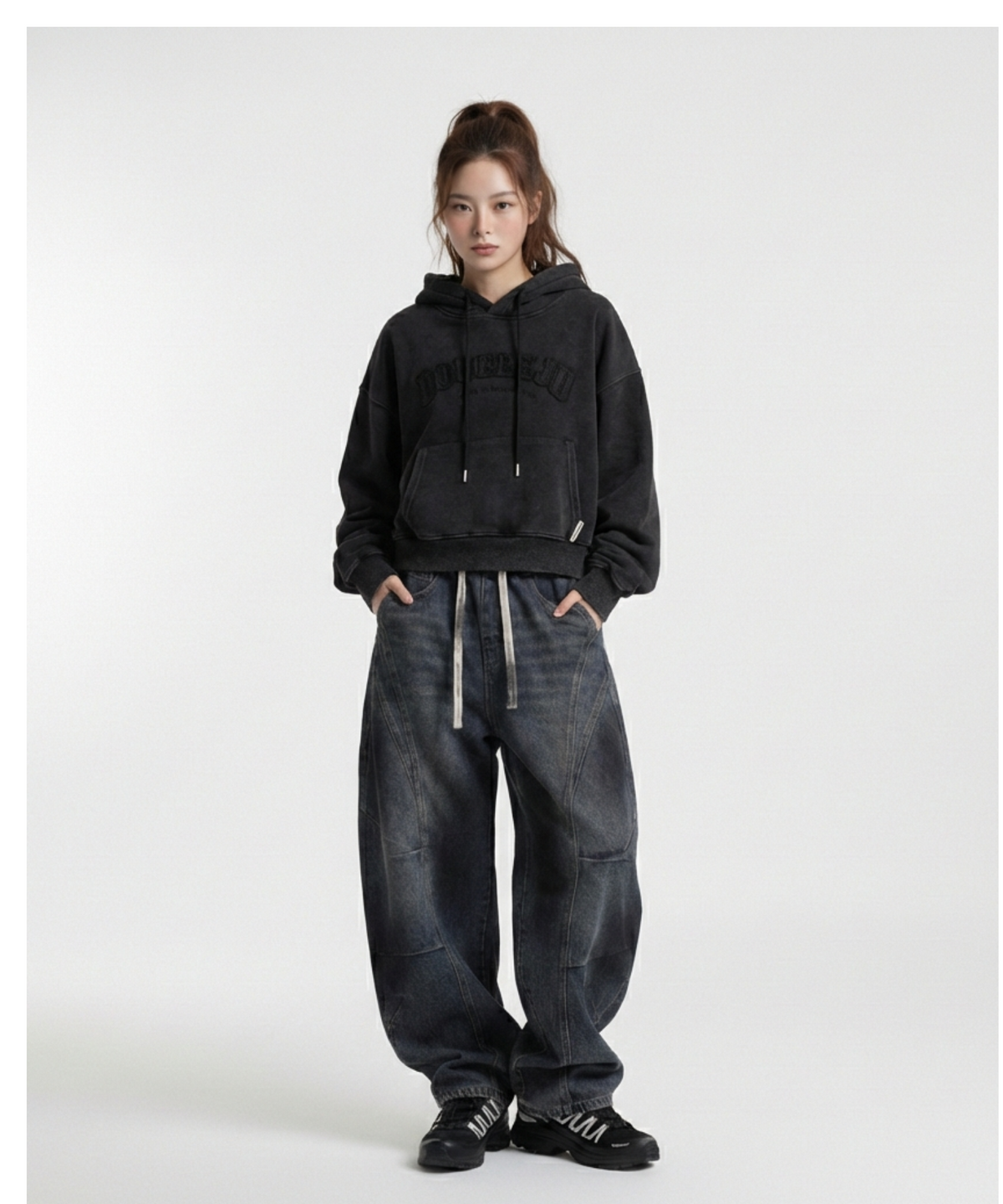 더블제이디(DOUBLE JD) 절개 더티 데님 팬츠 (블랙)