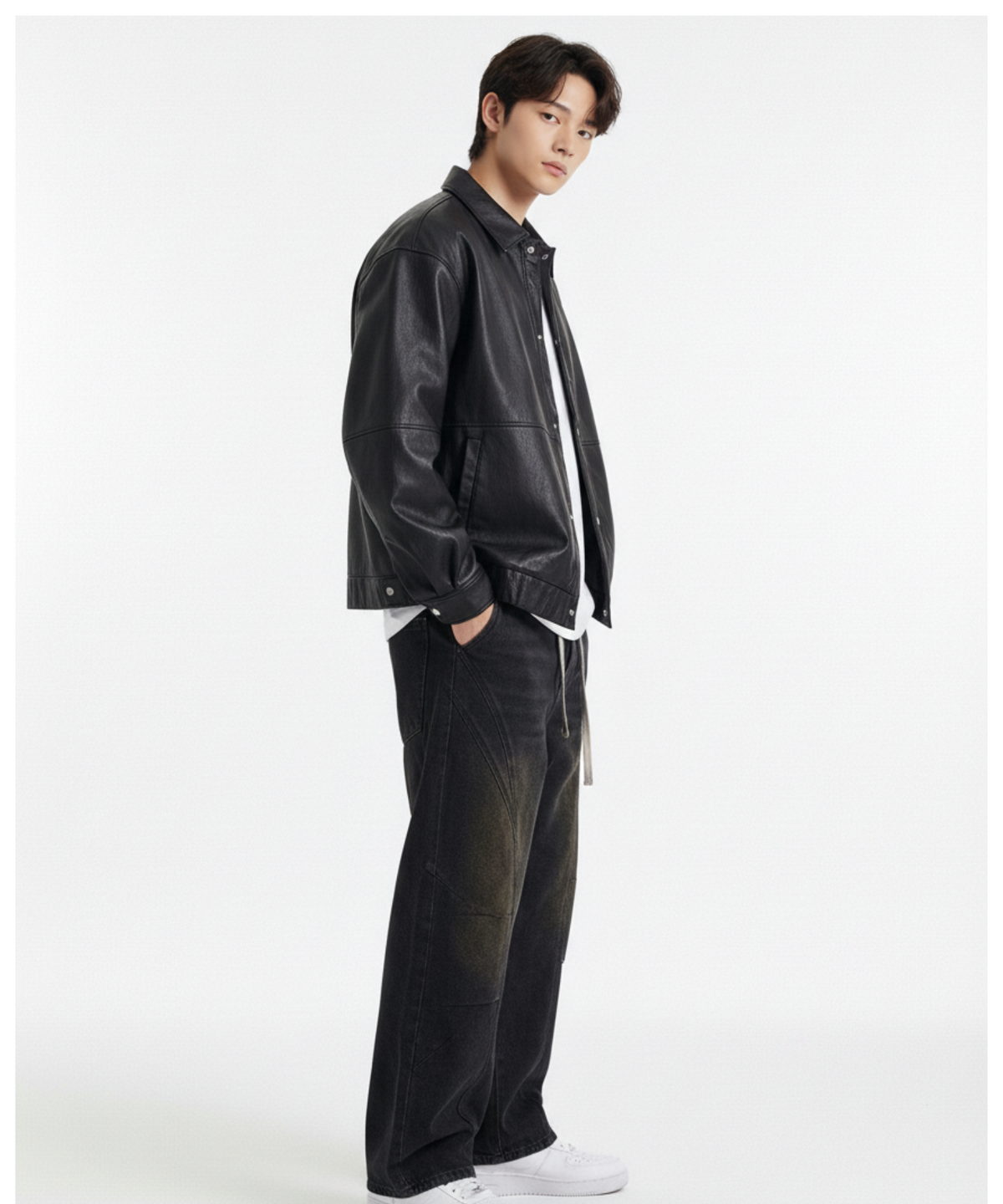 더블제이디(DOUBLE JD) 절개 더티 데님 팬츠 (블랙)