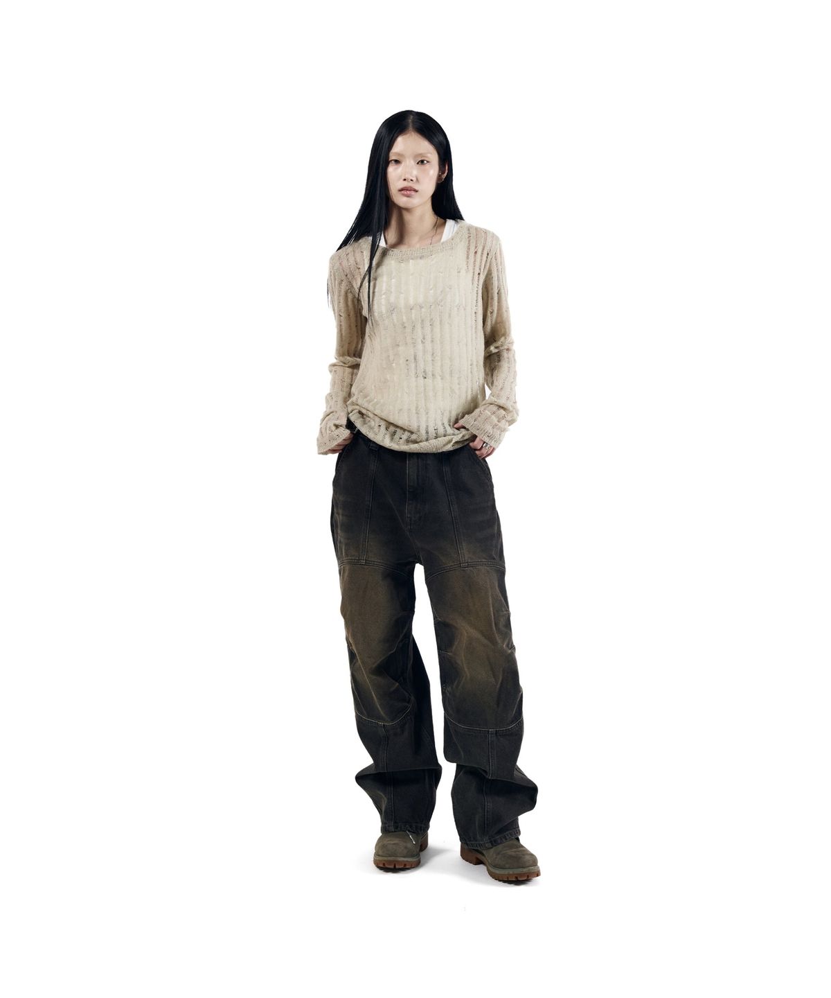 아캄(AAKAM) Layered V-Neck Knit (Ivory)