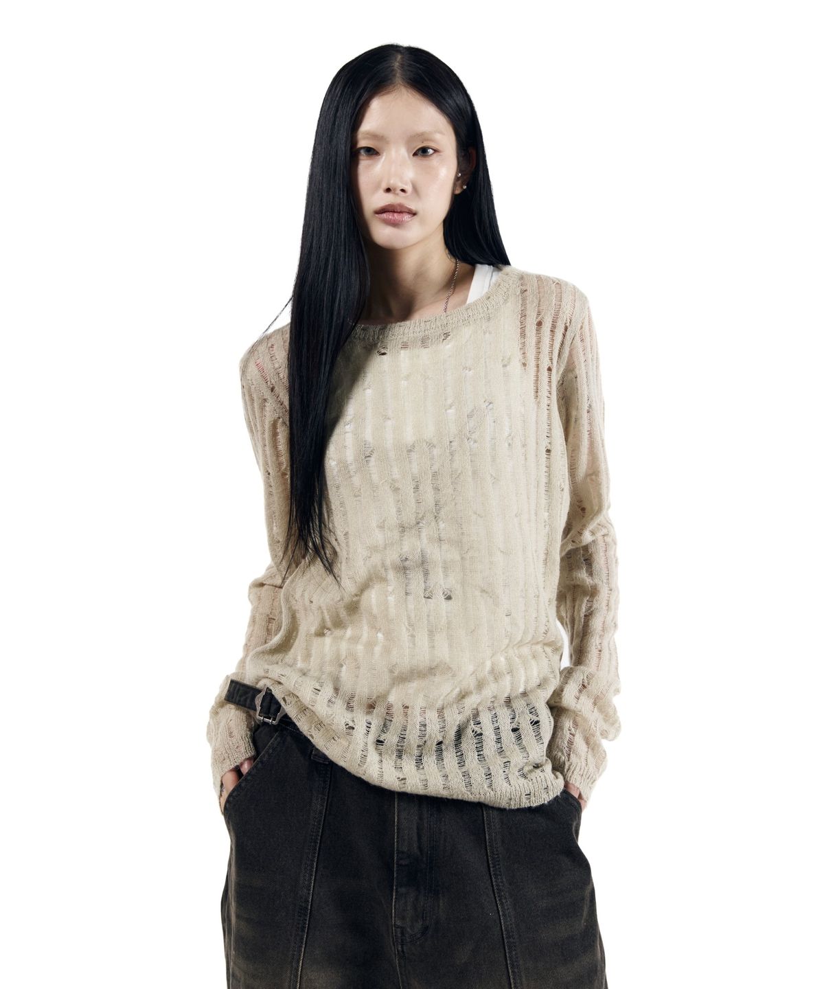 아캄(AAKAM) Layered V-Neck Knit (Ivory)
