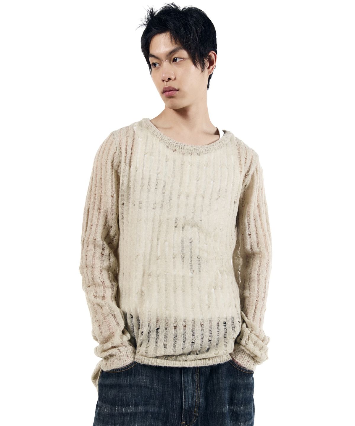 아캄(AAKAM) Layered V-Neck Knit (Ivory)