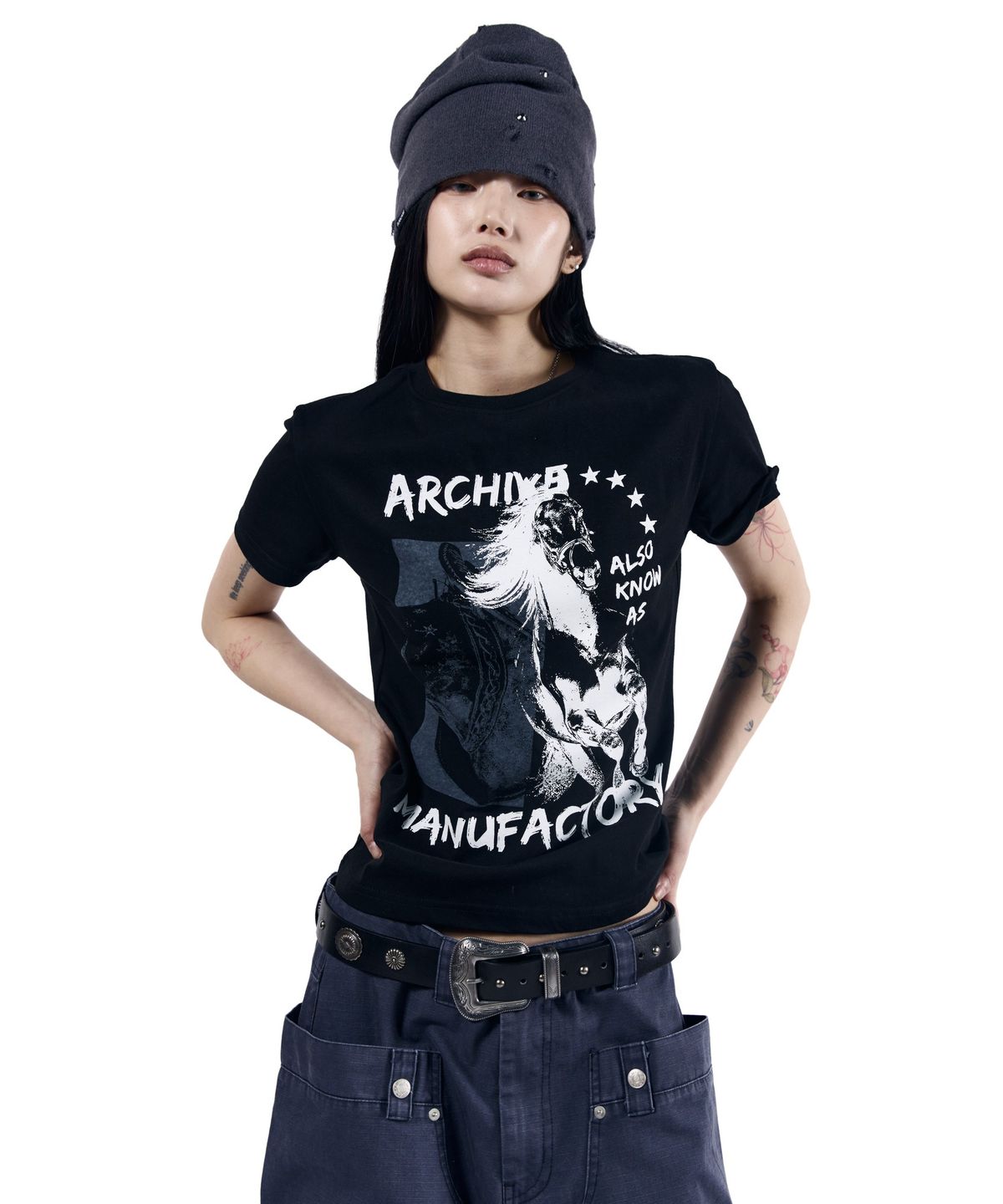 아캄(AAKAM) Western Horse Half Top (Black)