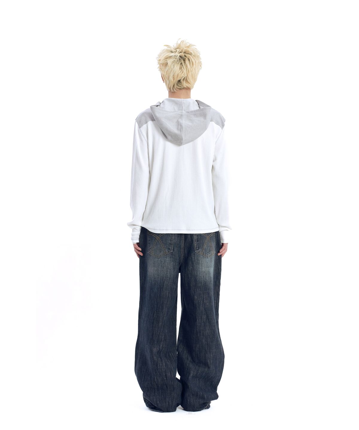 아캄(AAKAM) Ribbed Contrast Button Hoodie (Ivory)