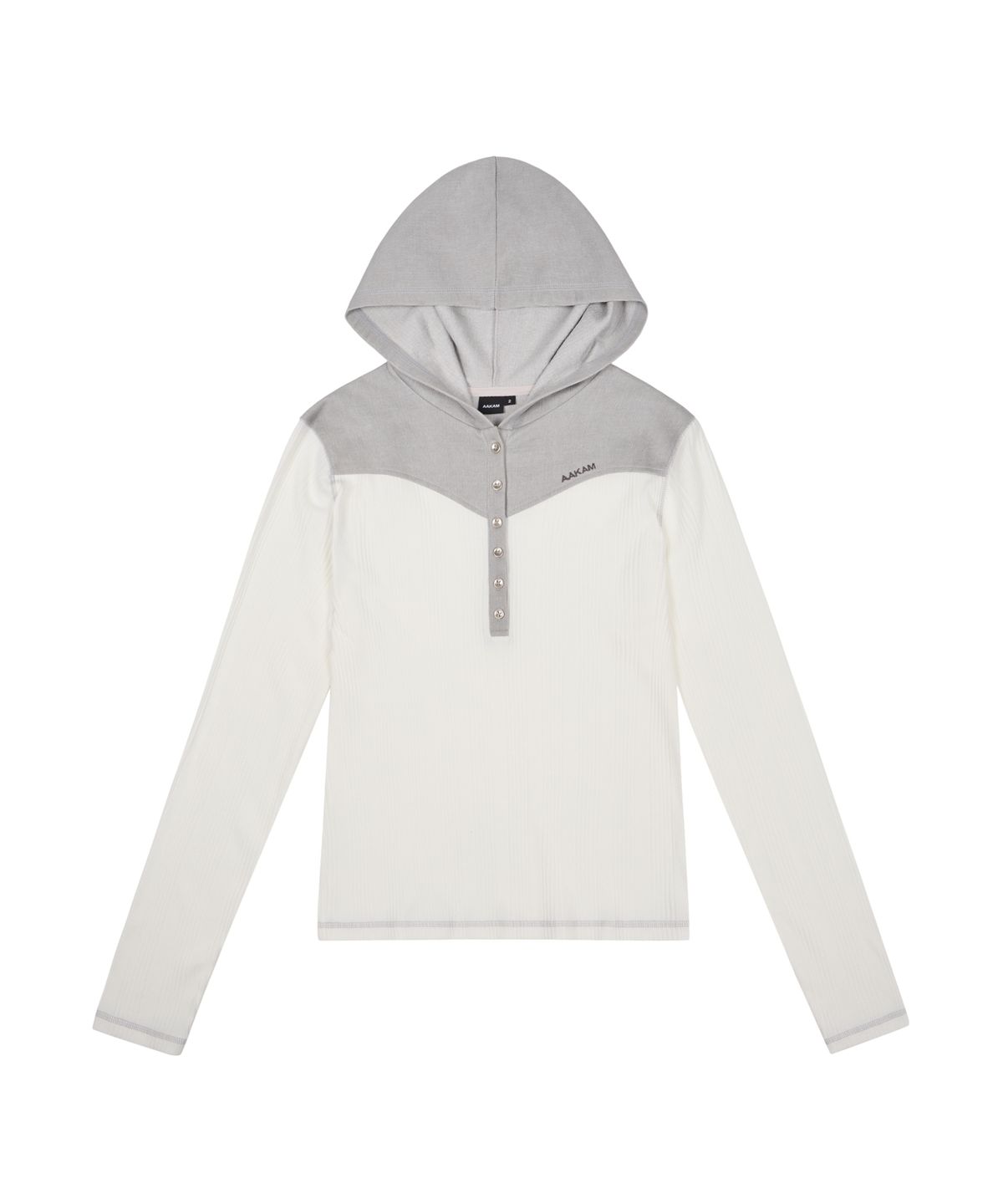 아캄(AAKAM) Ribbed Contrast Button Hoodie (Ivory)