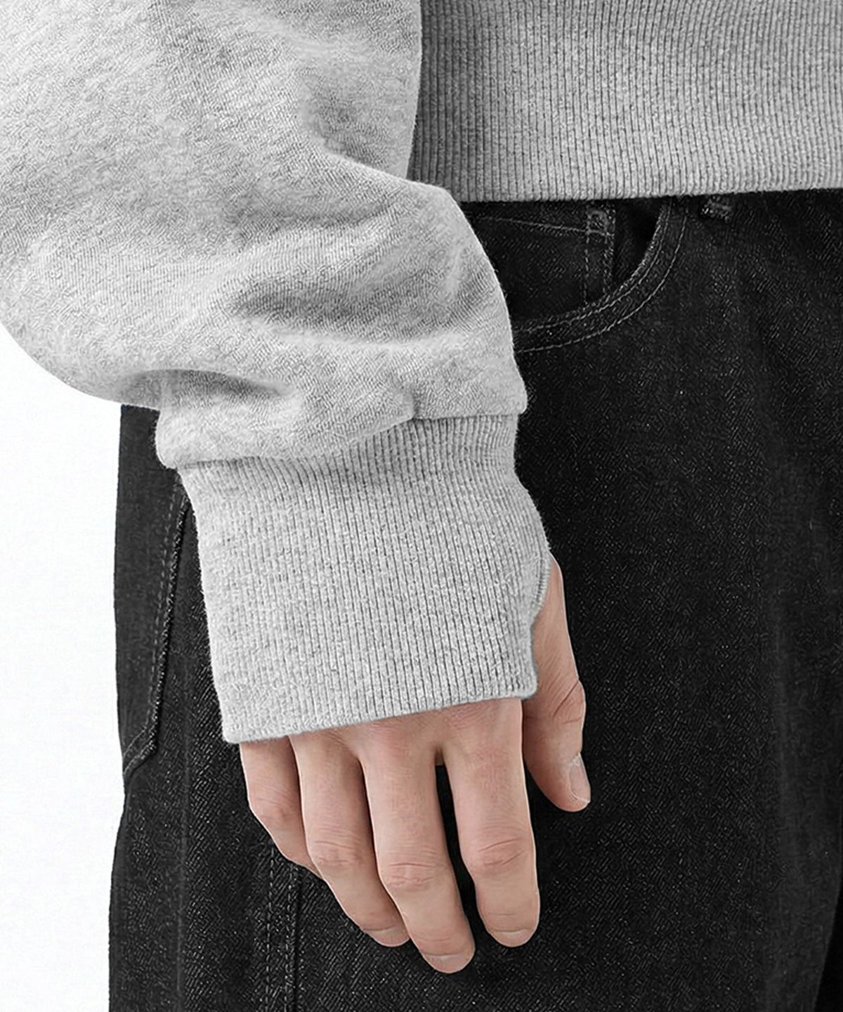 언더오프(UNDEROFF) 슬림 크롭 핑거홀 후드 집업 블랙