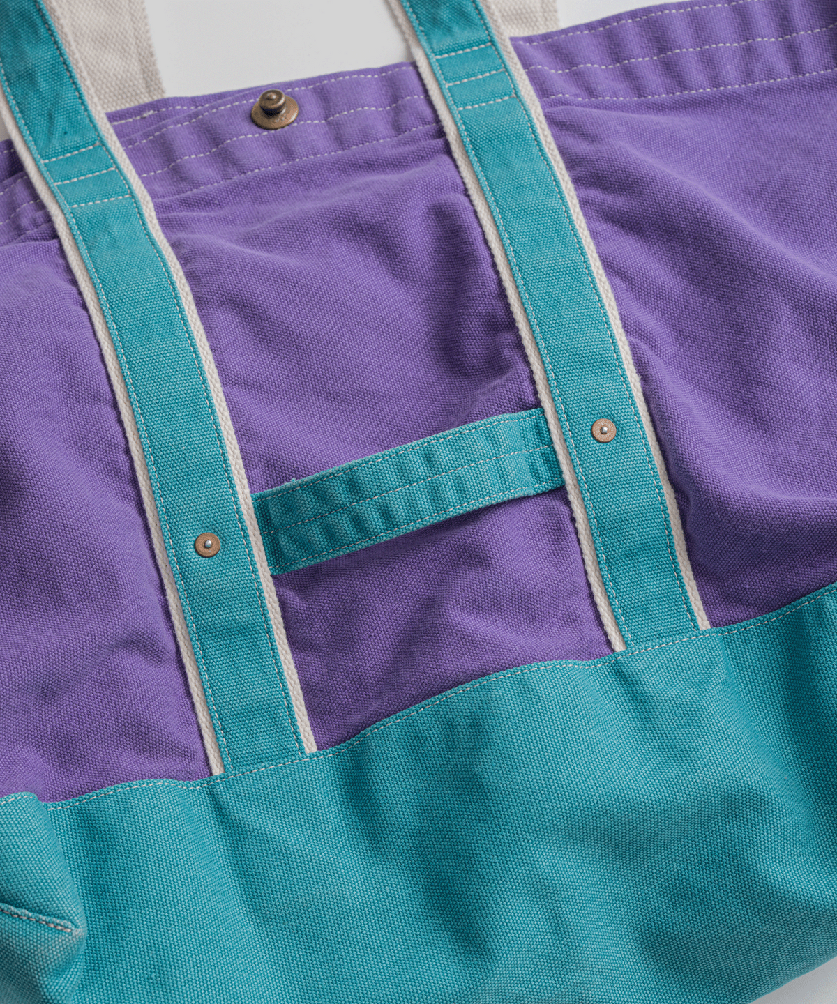 비헤비어(BEHEAVYER) WASHED CANVAS TOTE BAG purple/turquoise
