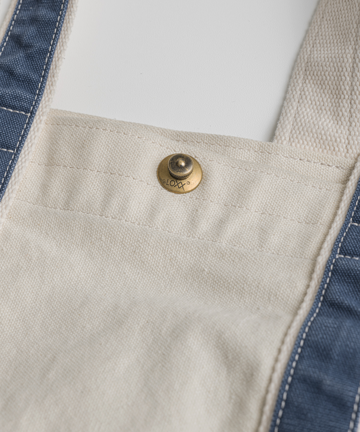비헤비어(BEHEAVYER) WASHED CANVAS TOTE BAG oatmeal/blue