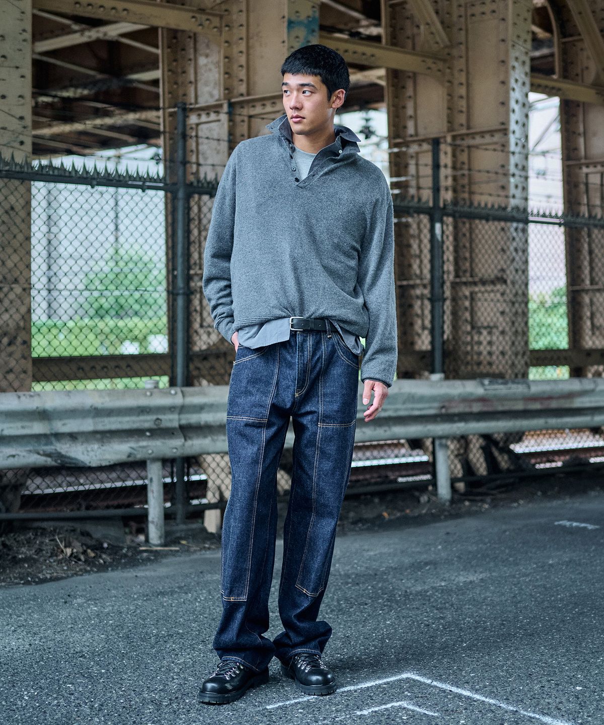 플랙(PLAC) [SHIOTA MADE] DOUBLE KNEE STRAIGHT DENIM_INDIGO