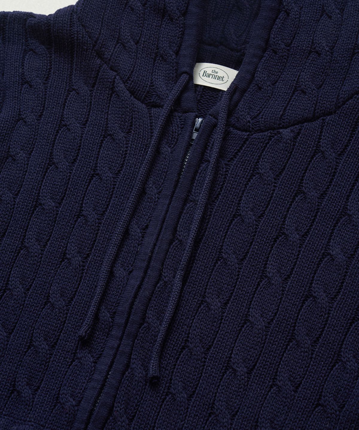 더바넷(THEBARNNET) Pobby Cable Knit Zip-Up Hoodie_Navy