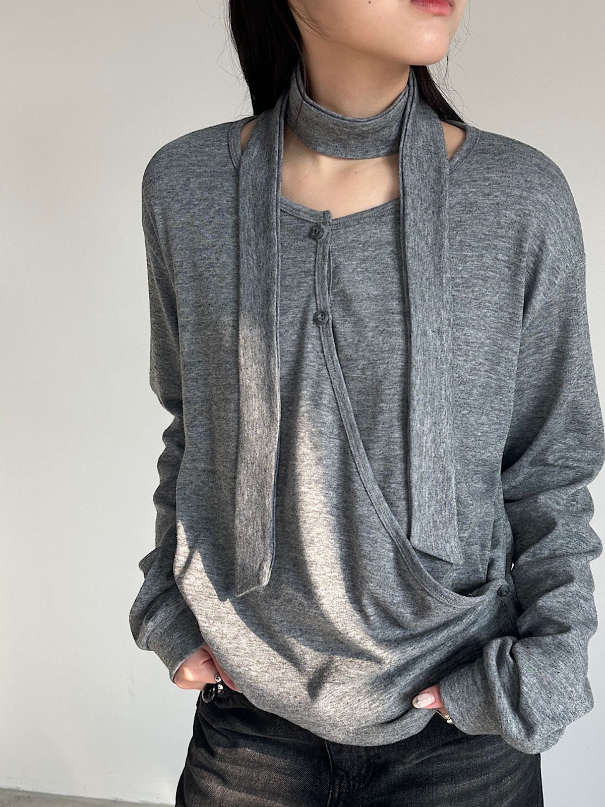아포엠(APOEM) Tie Layered T-Shirt (2C)