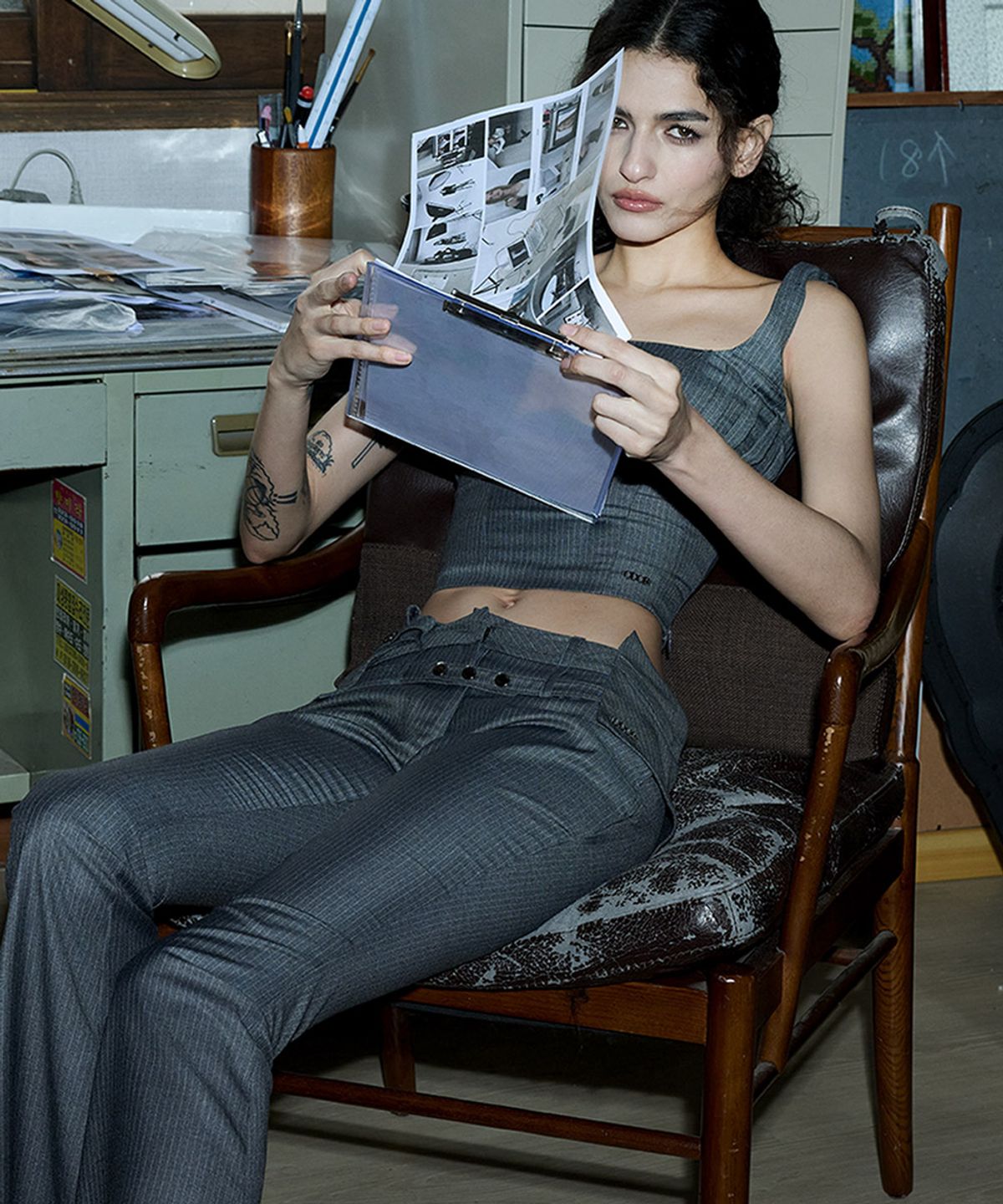 오도어(ODOR) Pin line slacks - Charcoal
