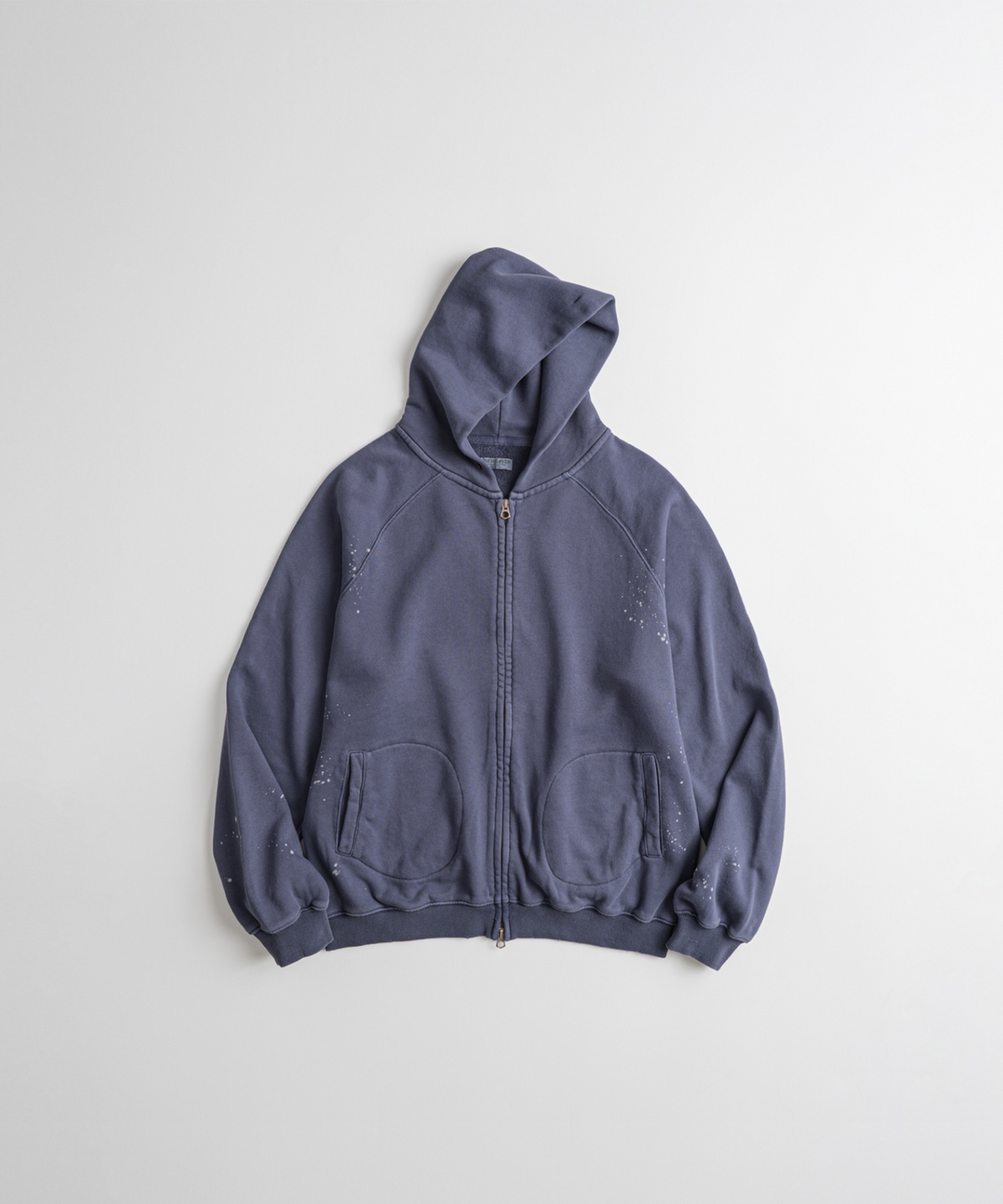 비헤비어(BEHEAVYER) DISTRESSED GLOVE FULL ZIP PARKA purple navy