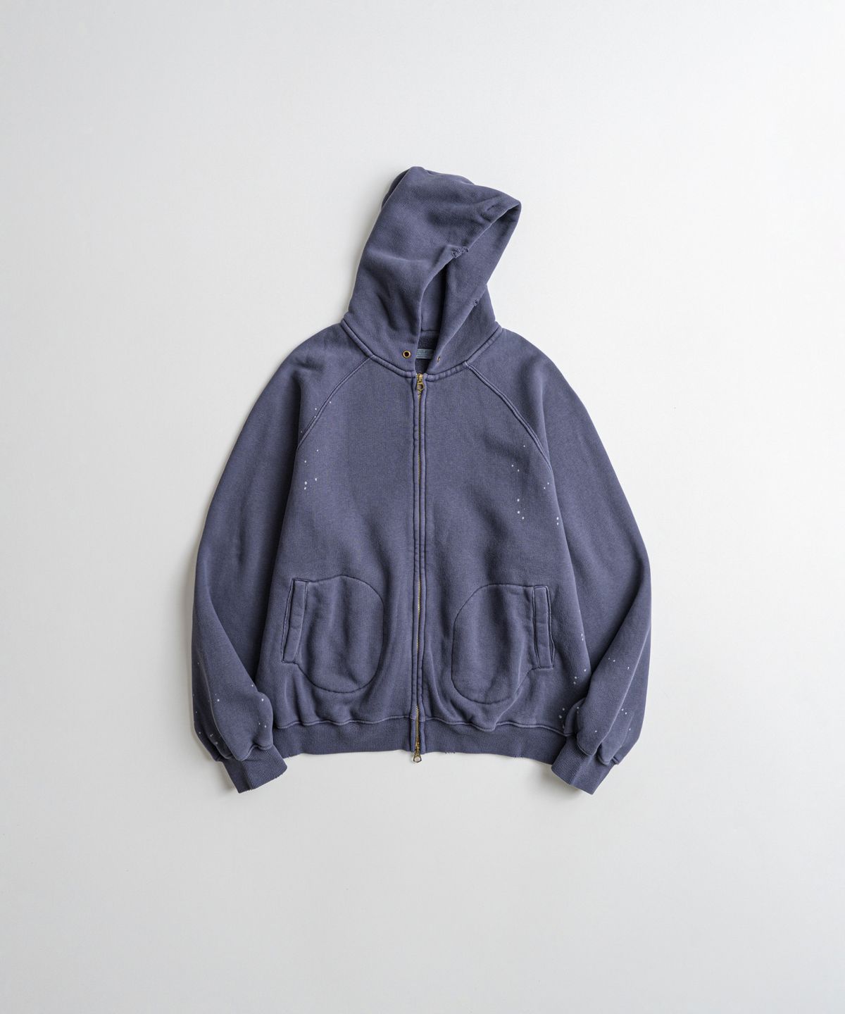 비헤비어(BEHEAVYER) DISTRESSED GLOVE FULL ZIP PARKA purple navy
