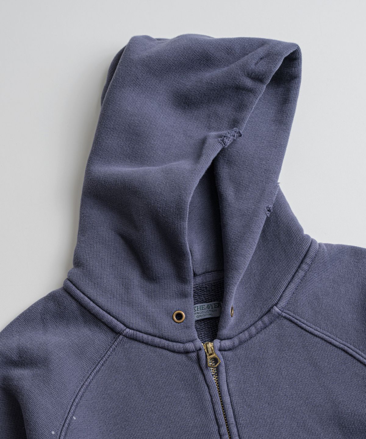 비헤비어(BEHEAVYER) DISTRESSED GLOVE FULL ZIP PARKA purple navy