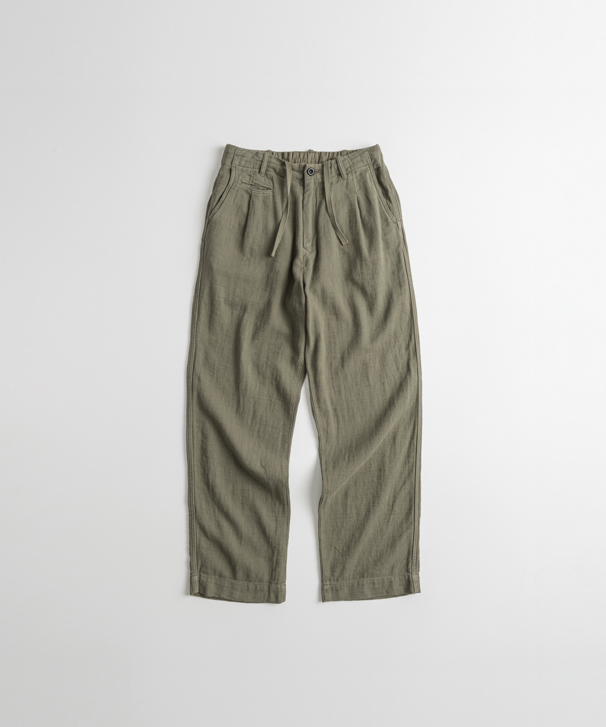 비헤비어(BEHEAVYER) DYED SLUB R/C EASY TROUSERS khaki
