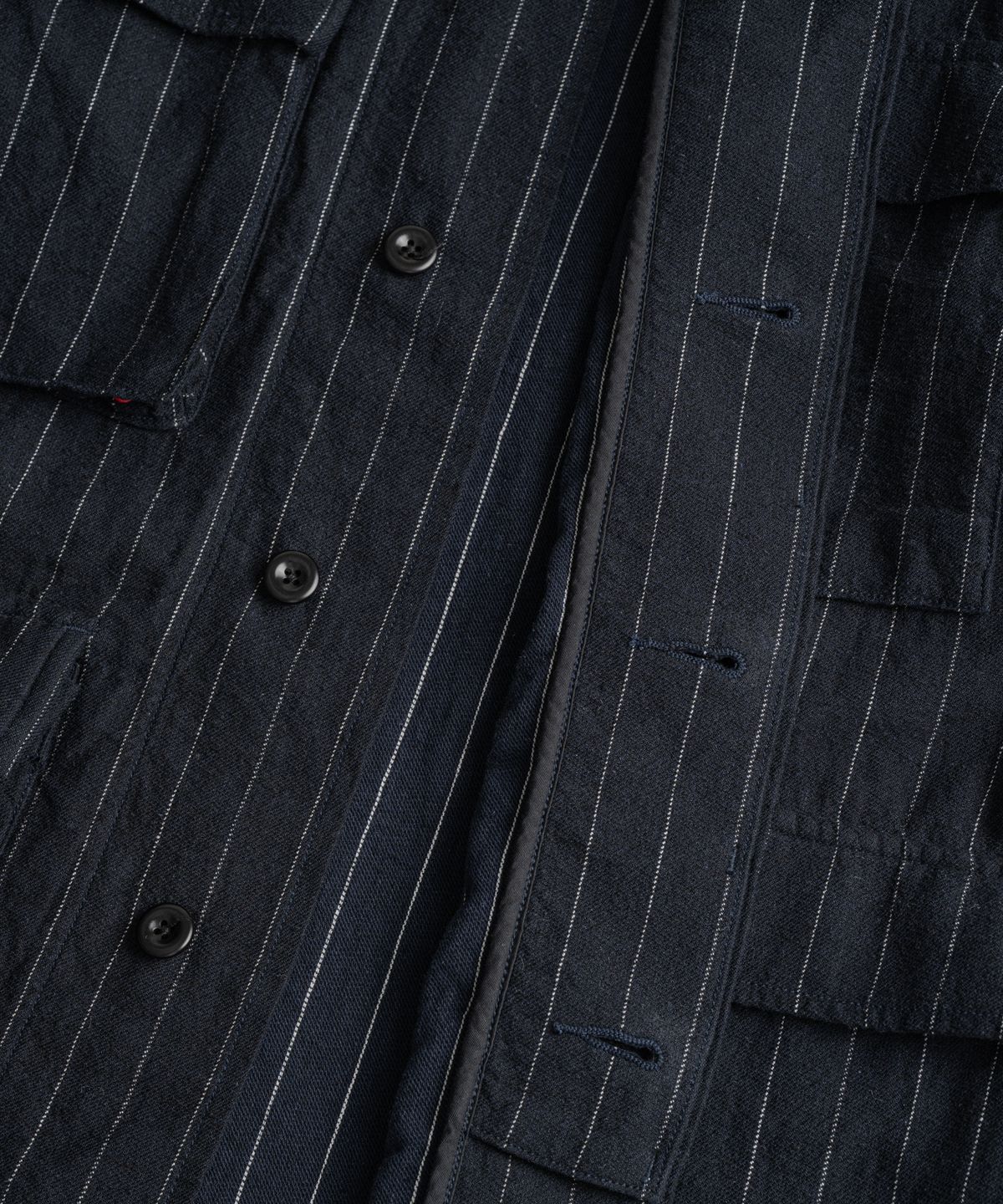 비헤비어(BEHEAVYER) WASHED LINEN BDU JACKET navy stripe