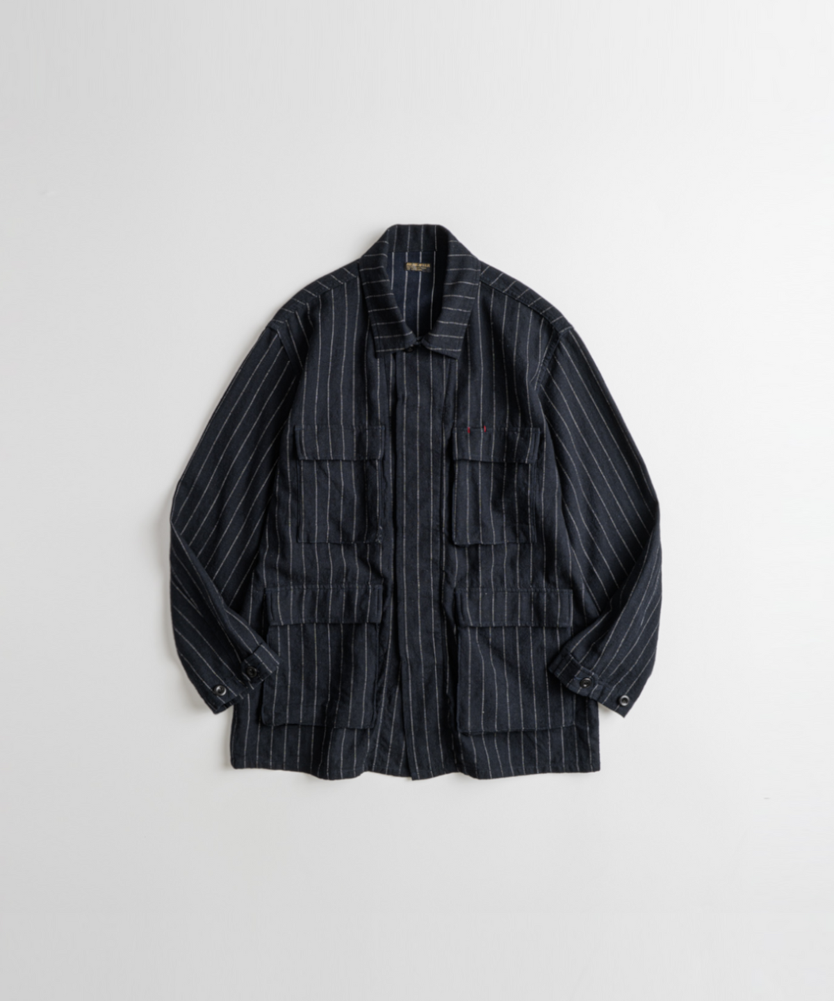 비헤비어(BEHEAVYER) WASHED LINEN BDU JACKET navy stripe