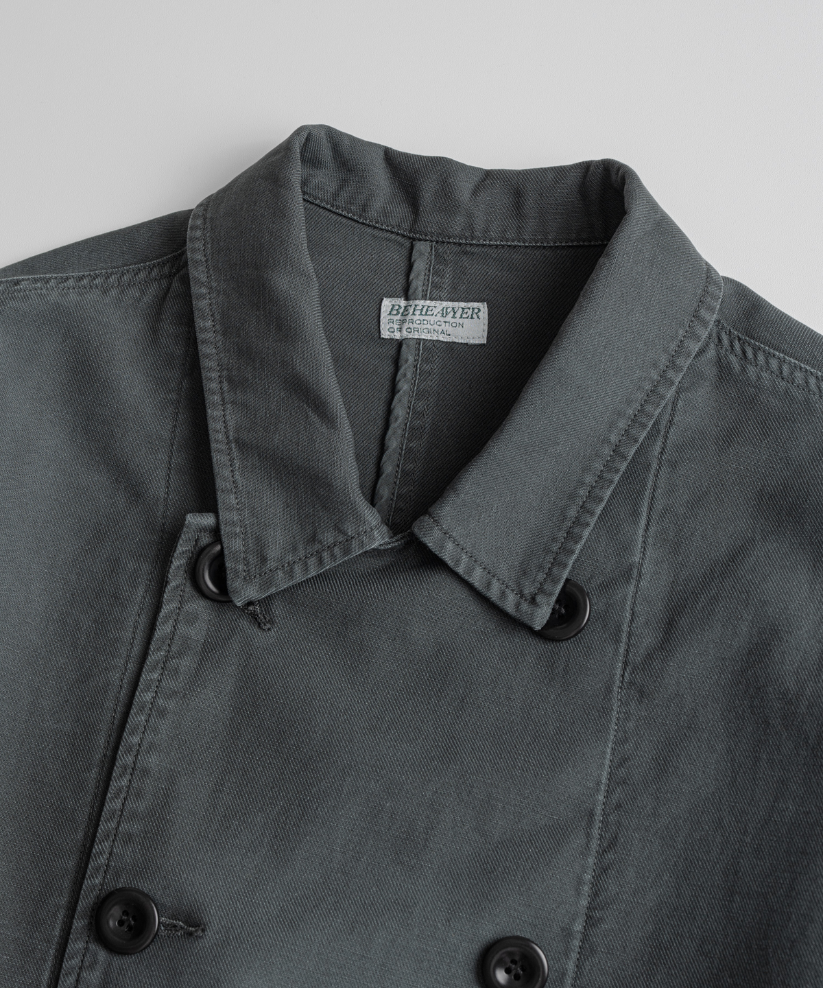 비헤비어(BEHEAVYER) DYED C/L FRENCH DB JACKET faded black