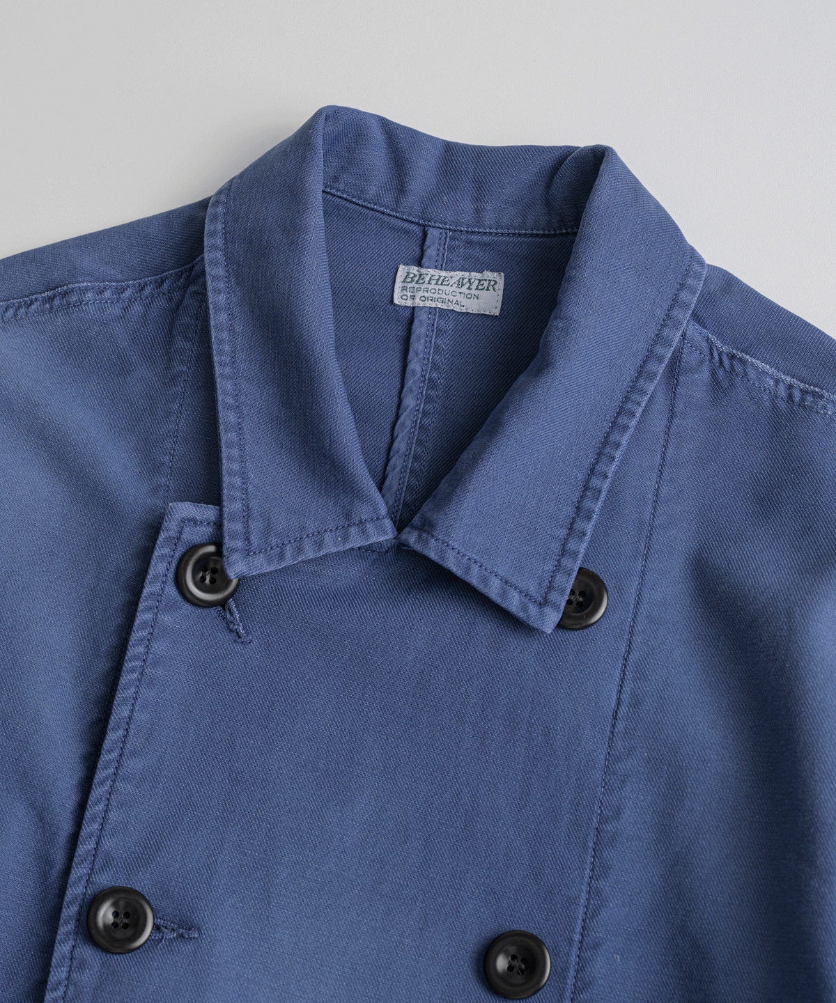 비헤비어(BEHEAVYER) DYED C/L FRENCH DB JACKET faded blue