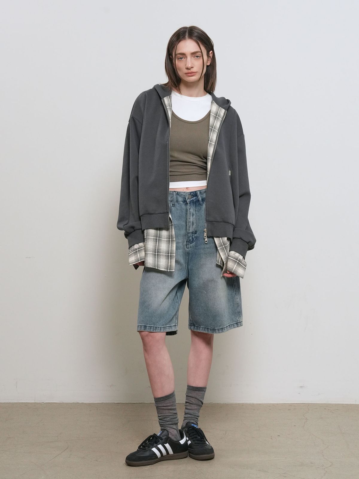 제너럴아이디어(GENERALIDEA) UNISEX 셔츠 레이어드 후드집업 [GREY] / GF1UJP004