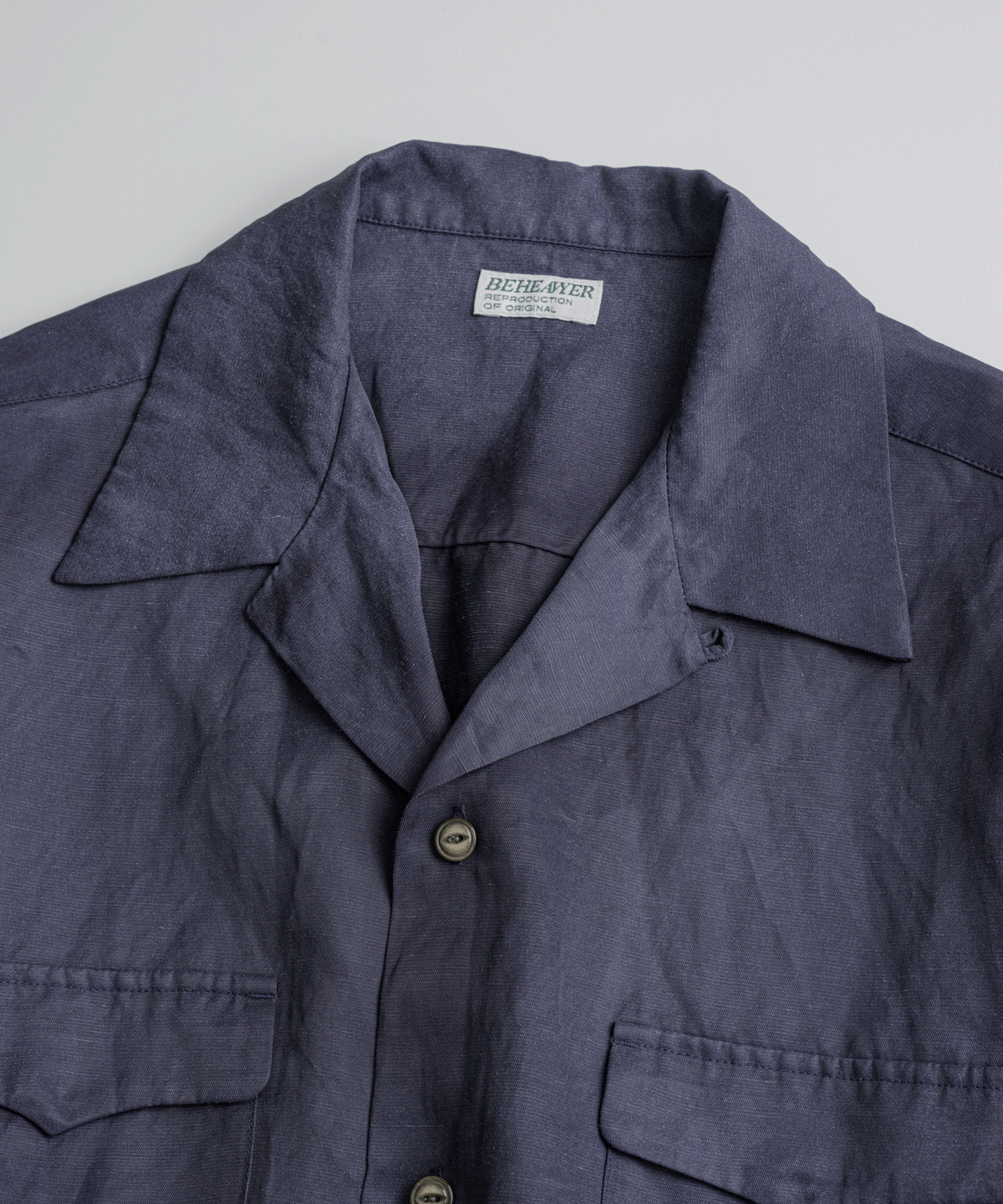 비헤비어(BEHEAVYER) WASHED RAYON CAMP COLLAR SHIRTS washed navy