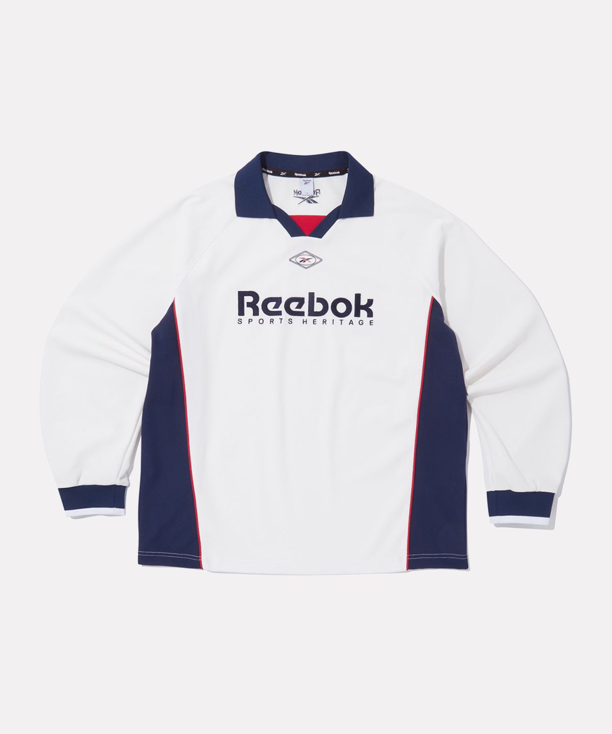 리복(REEBOK) 사이드배색 와플 카라 티셔츠 - 오프 화이트