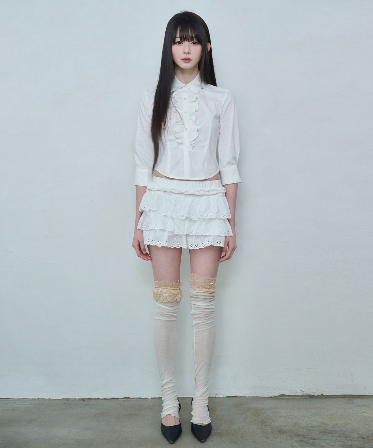 레이즈미야(REISE MIYA) 리나 러플 크롭 셔츠 [WHITE]