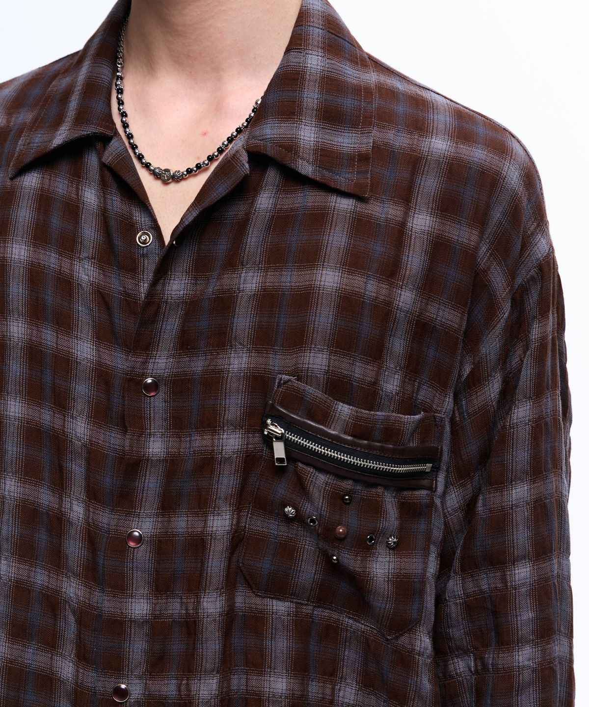 알에스에스씨(RSSC) RIVET ZIPPER CHECK SHIRT - BROWN