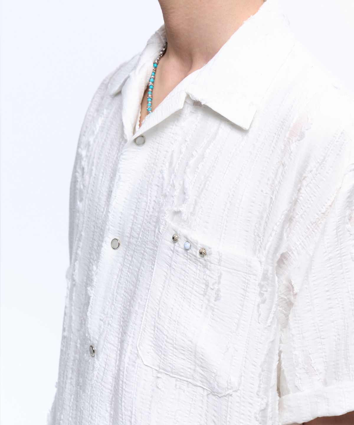 알에스에스씨(RSSC) RIPPED JACQUARD HALF SHIRT - WHITE