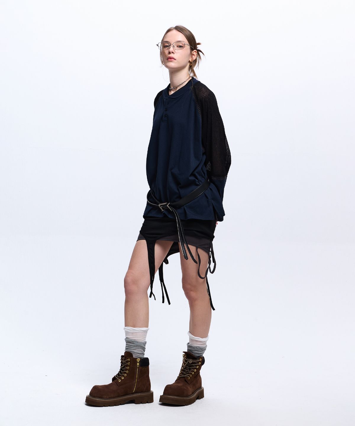 알에스에스씨(RSSC) STITCHED KNIT ARM HENLEY NECK LONG SLEEVE - NAVY