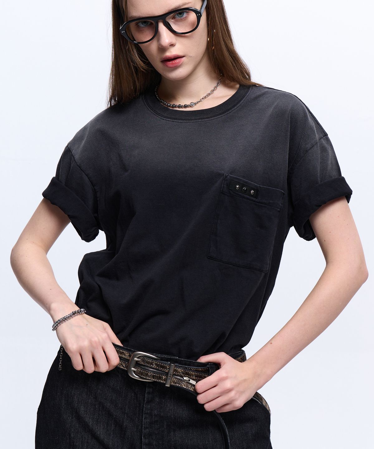 알에스에스씨(RSSC) RIVET POCKET WASHING T-SHIRT - BLACK