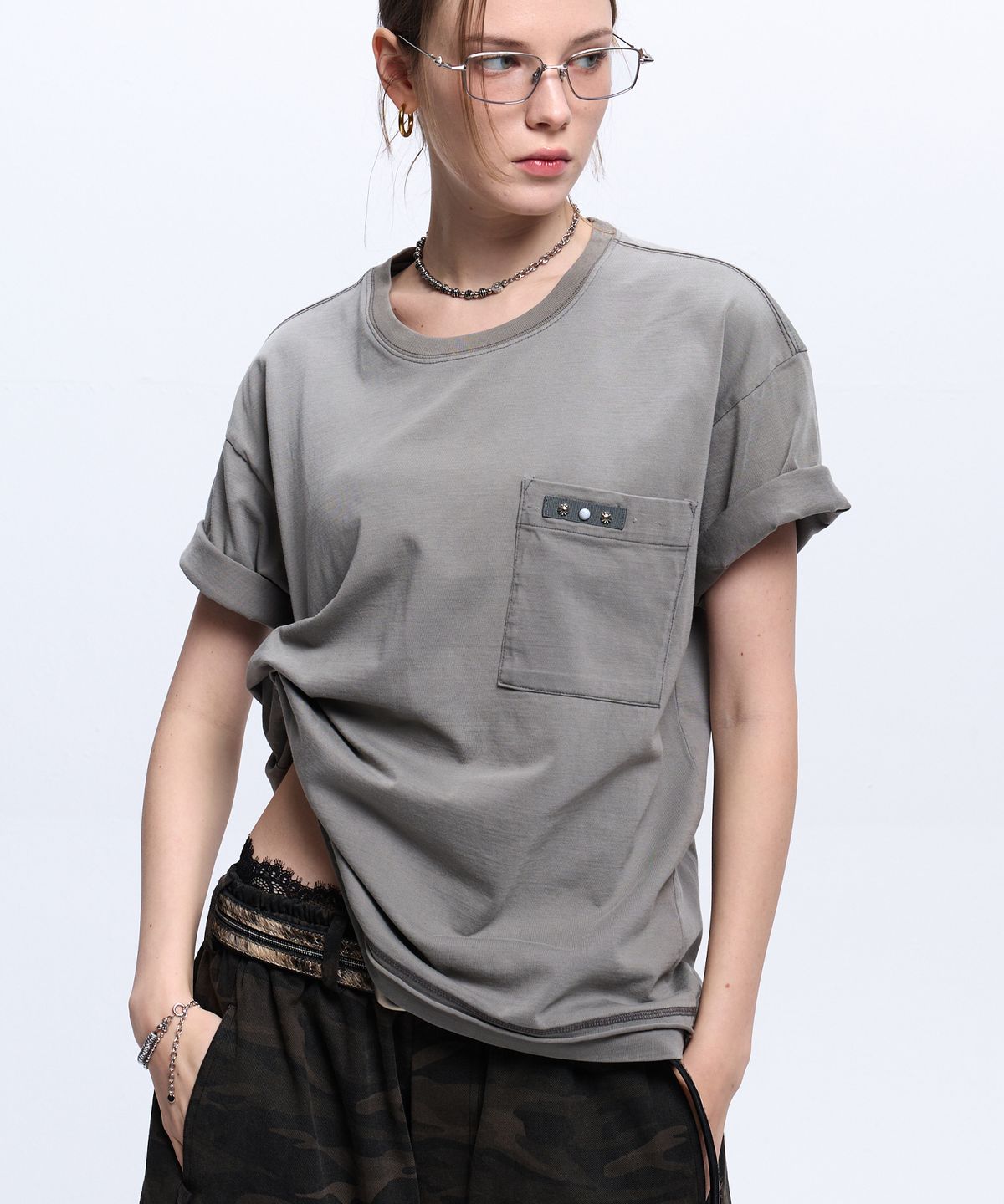 알에스에스씨(RSSC) RIVET POCKET WASHING T-SHIRT - GRAY