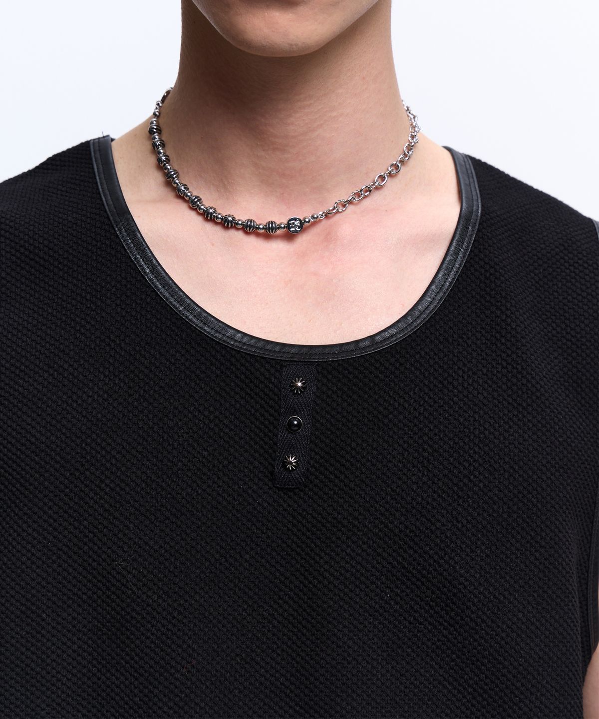 알에스에스씨(RSSC) LEATHER MIXED SLEEVELESS - BLACK