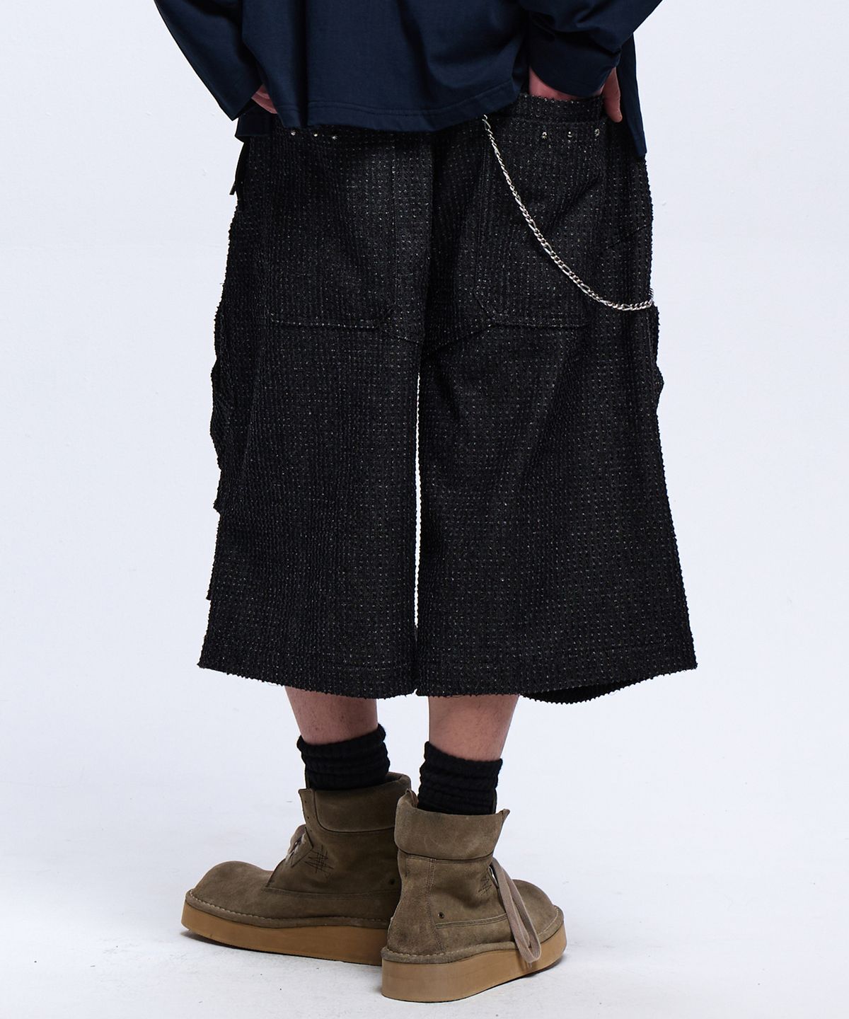 알에스에스씨(RSSC) DOUBLE KNEE CARGO BERMUDA PANTS - BLACK
