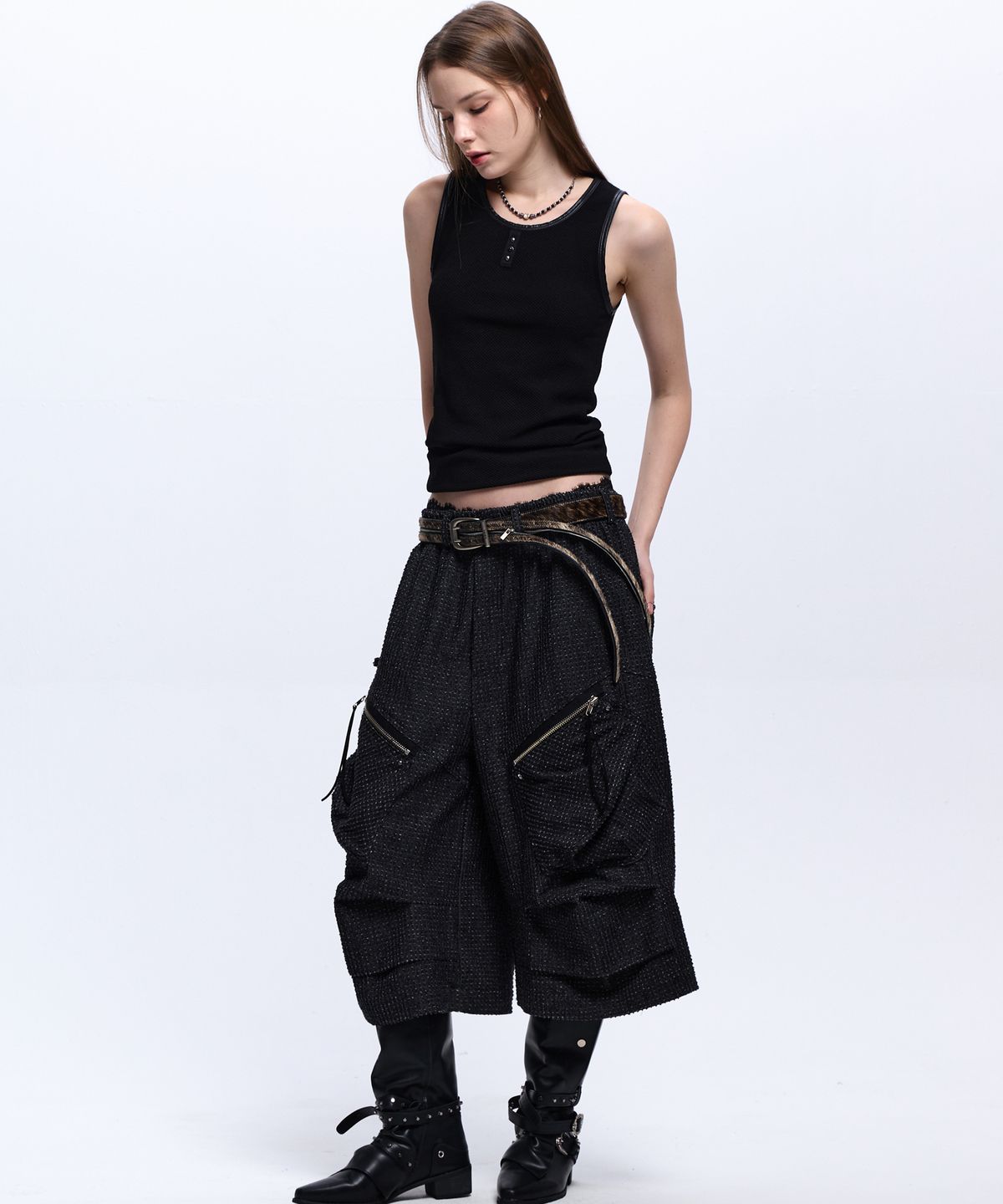 알에스에스씨(RSSC) DOUBLE KNEE CARGO BERMUDA PANTS - BLACK