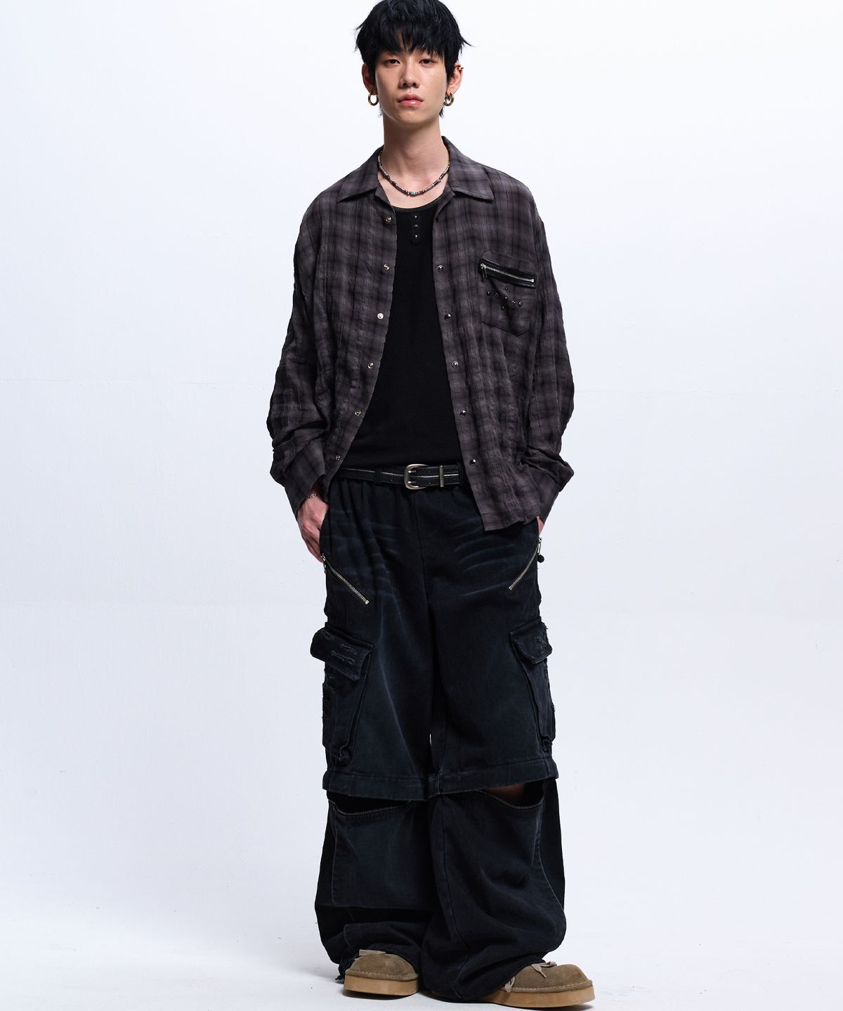 알에스에스씨(RSSC) CONVERTIBLE DESTROYED CARGO DENIM PANTS - BLACK