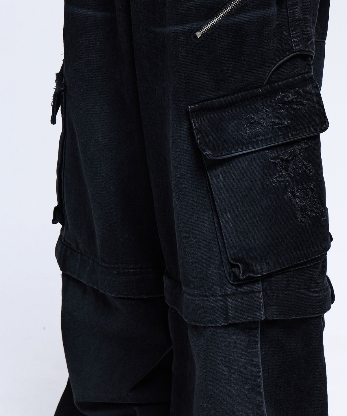 알에스에스씨(RSSC) CONVERTIBLE DESTROYED CARGO DENIM PANTS - BLACK