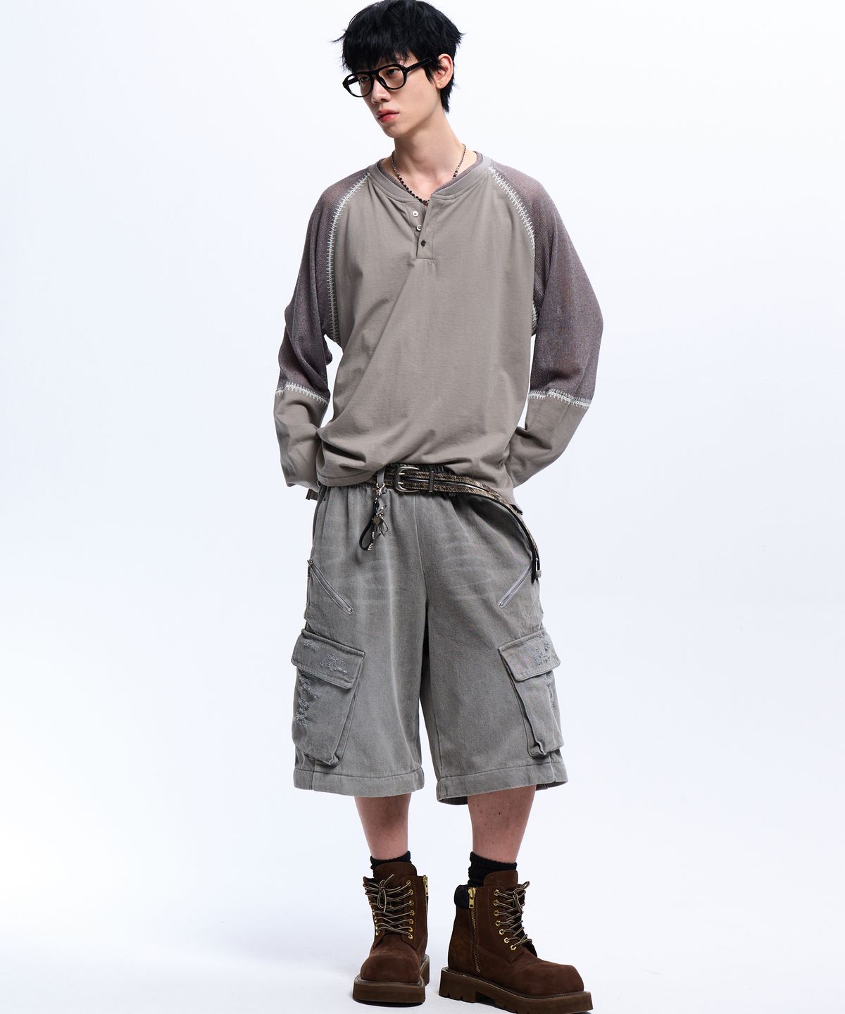 알에스에스씨(RSSC) CONVERTIBLE DESTROYED CARGO DENIM PANTS - GRAY