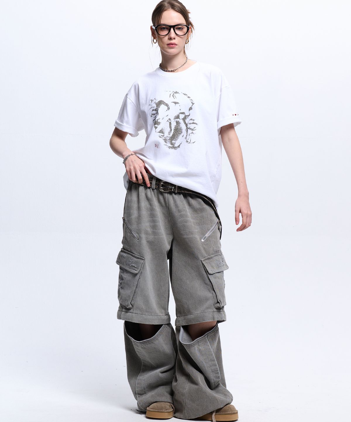 알에스에스씨(RSSC) CONVERTIBLE DESTROYED CARGO DENIM PANTS - GRAY